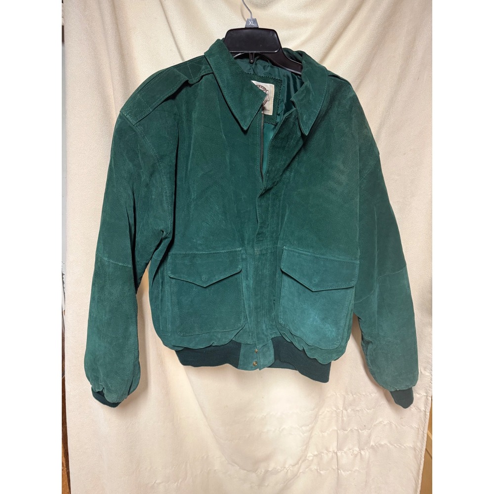 G-III Leather Fashions Mens Green Suede Bomber Jacket Vintage Aviator Medium